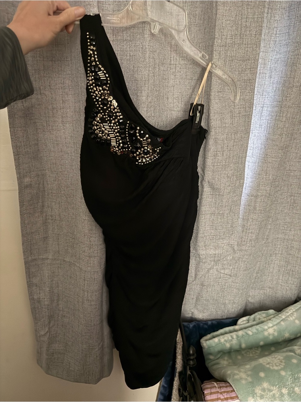Trixxi Black One-Shoulder Embellished Cocktail Dress